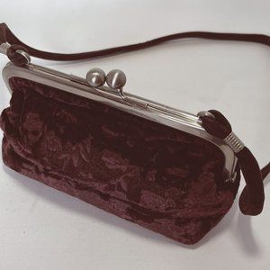 Oversized "Change" Purse - Retro Velvet Burnout Floral Pocketbook Brown Motif